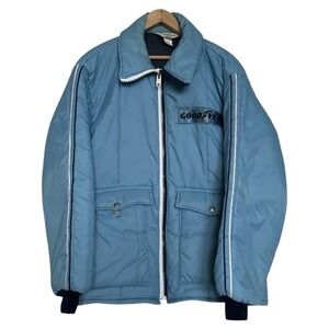 VTG Goodyear Puffer Racing‎ Jacket Full Zip Mens Medium Blue USA Made